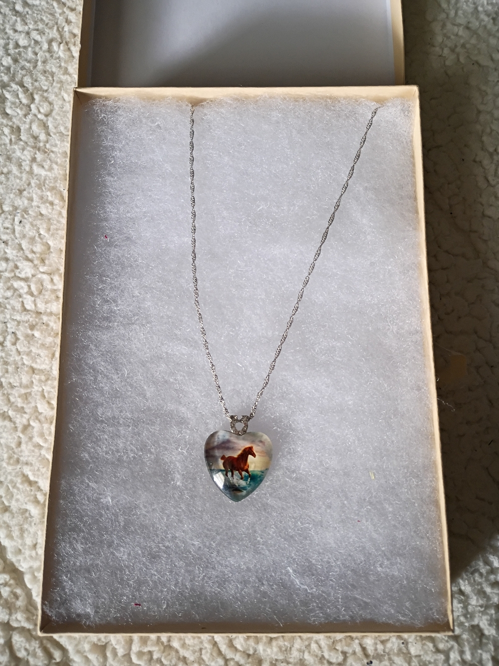 Silver-Tone Heart Pendant Necklace with Horse Motif - Multicolor
